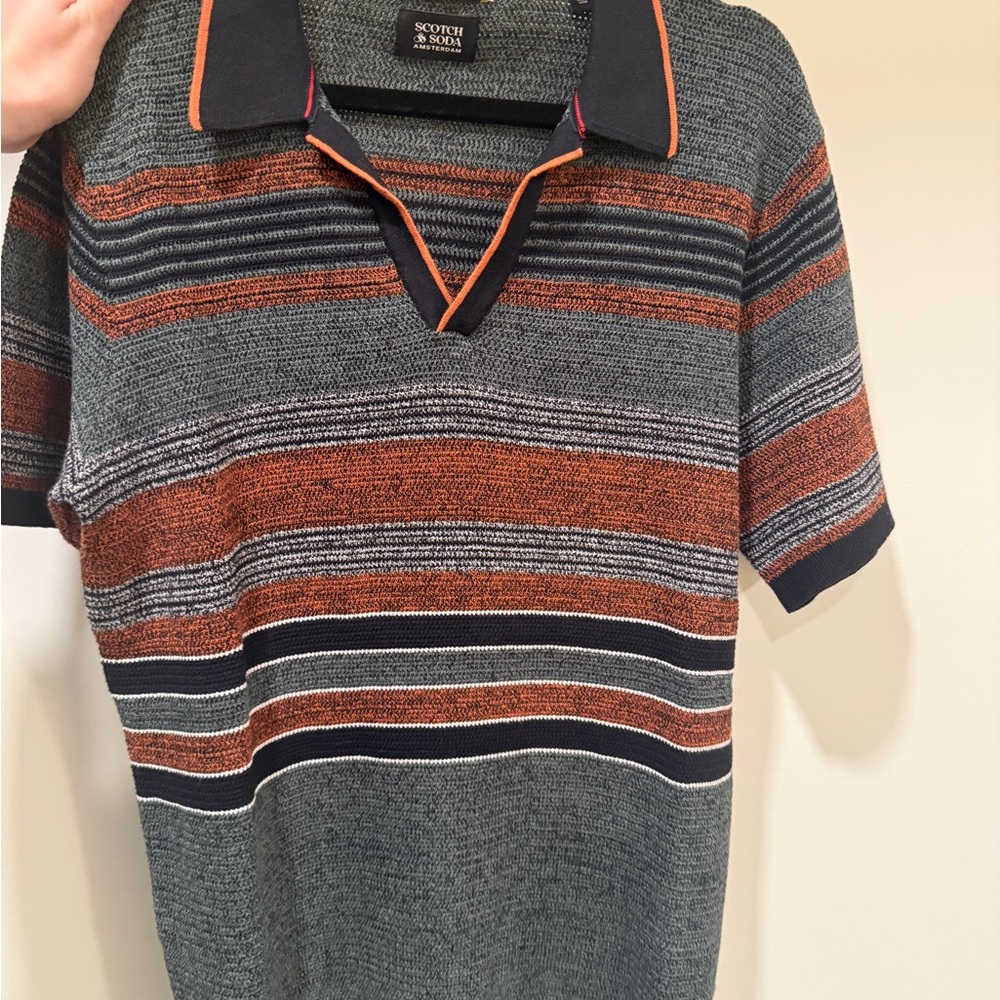 Scotch & Soda Men's Striped Polo Shirt - Orange and Gray